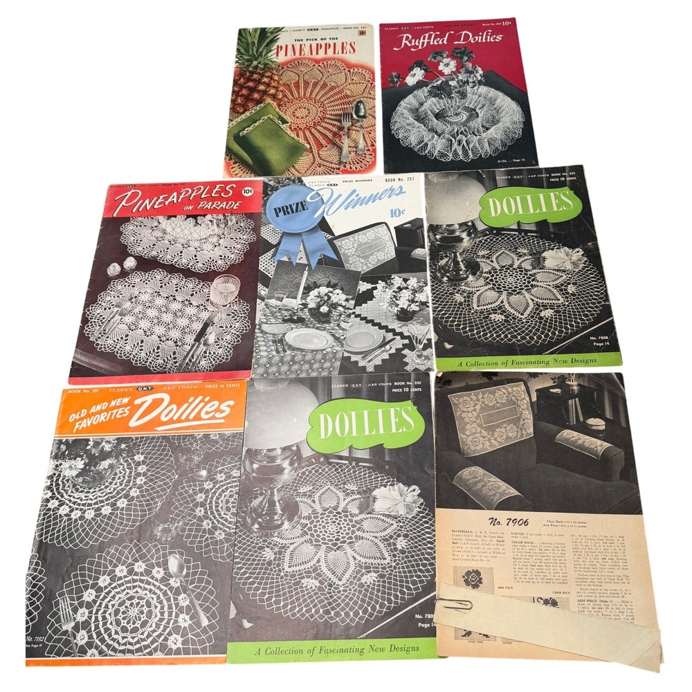 VTG Clark's J&P Coats Crochet Pattern Books Doilies Pineapples 1940s crafting